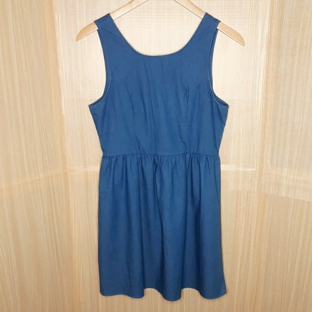 French Grey Sleeveless Blue Fit And Flare Dress  L